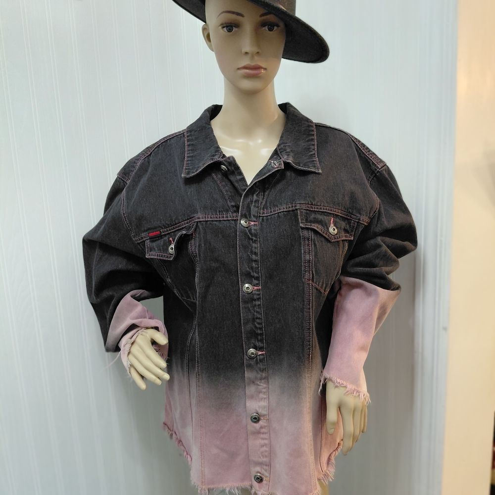 Y2K Vintage Mint FUBU Black Jean Jacket with Ombre Pink & Pink Stitching Size 3X